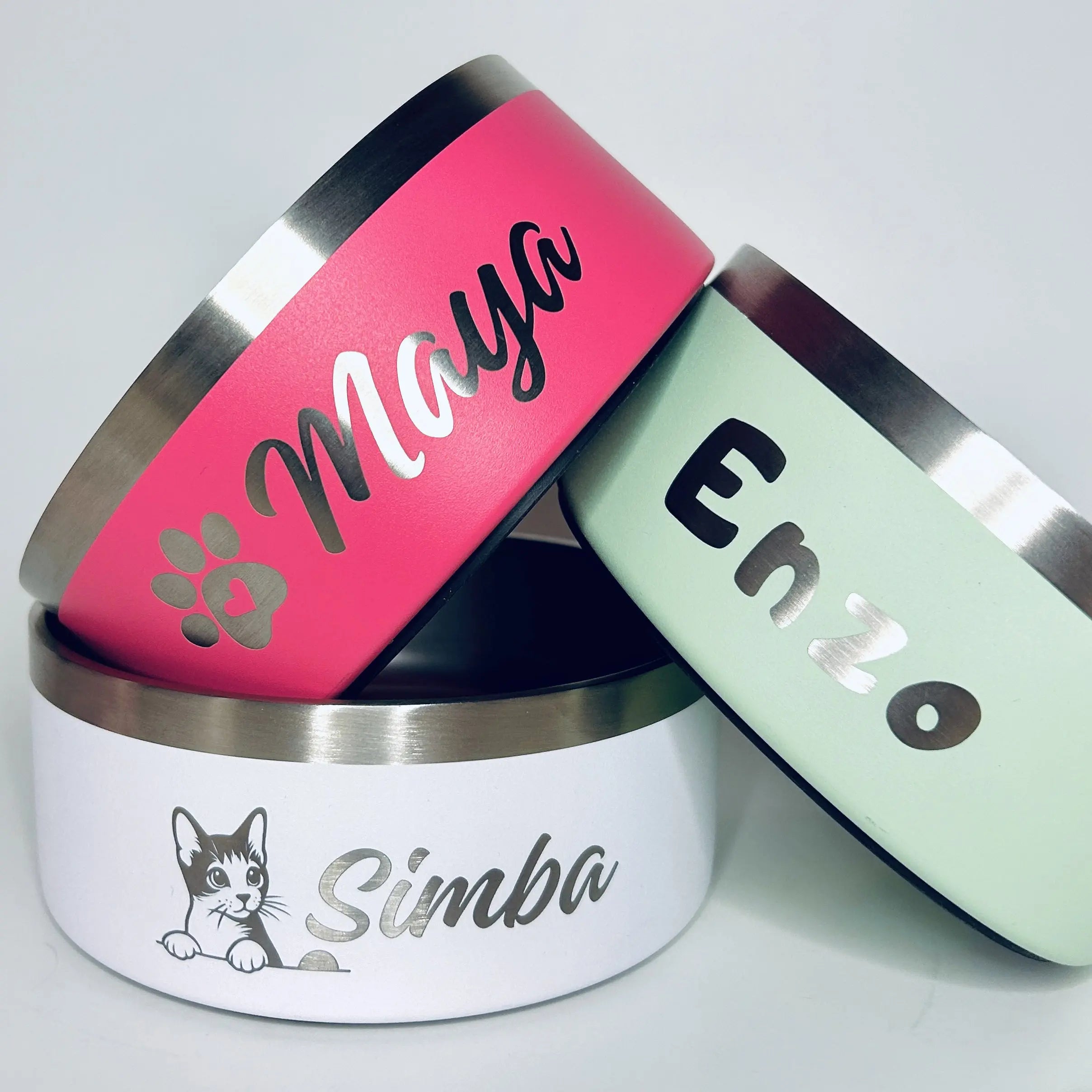 Gamelle personnalisée pour chiens et chats rose Nelly et Cie inc.