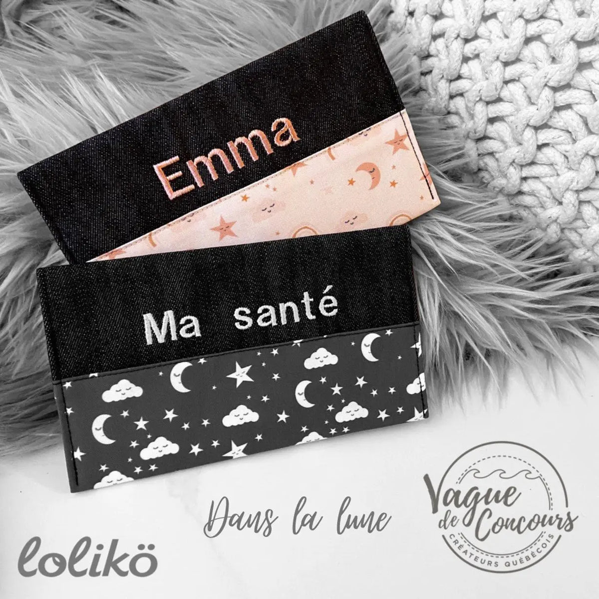 Protège carnet de santé personnalisé Lolikö Lune noire Lolikö
