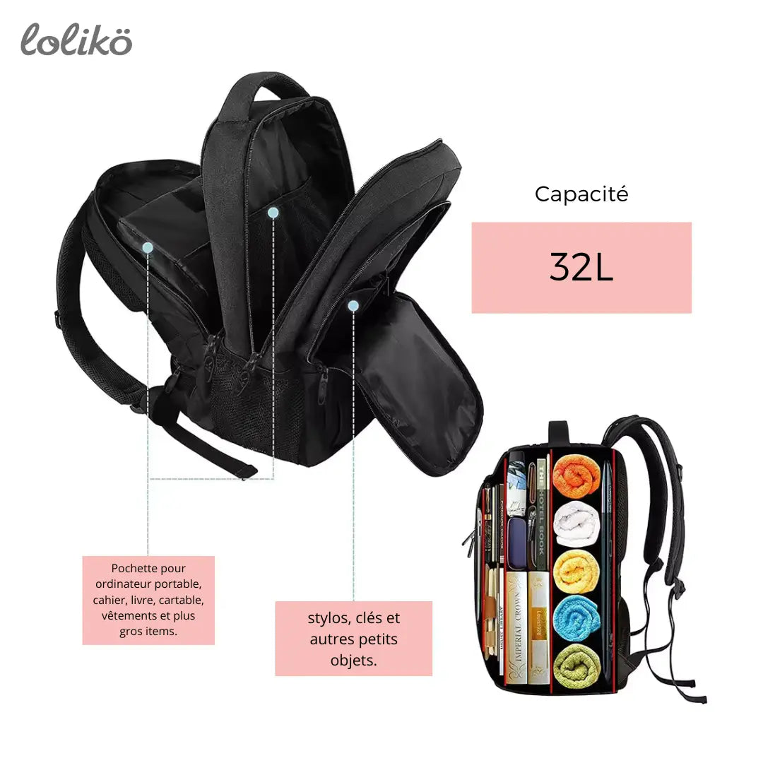 Sac à dos polyvalent noir Lolikö