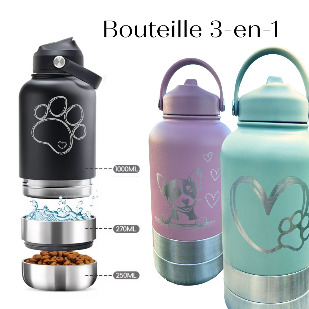 Bouteille d’eau personnalisée 3-en-1 rose