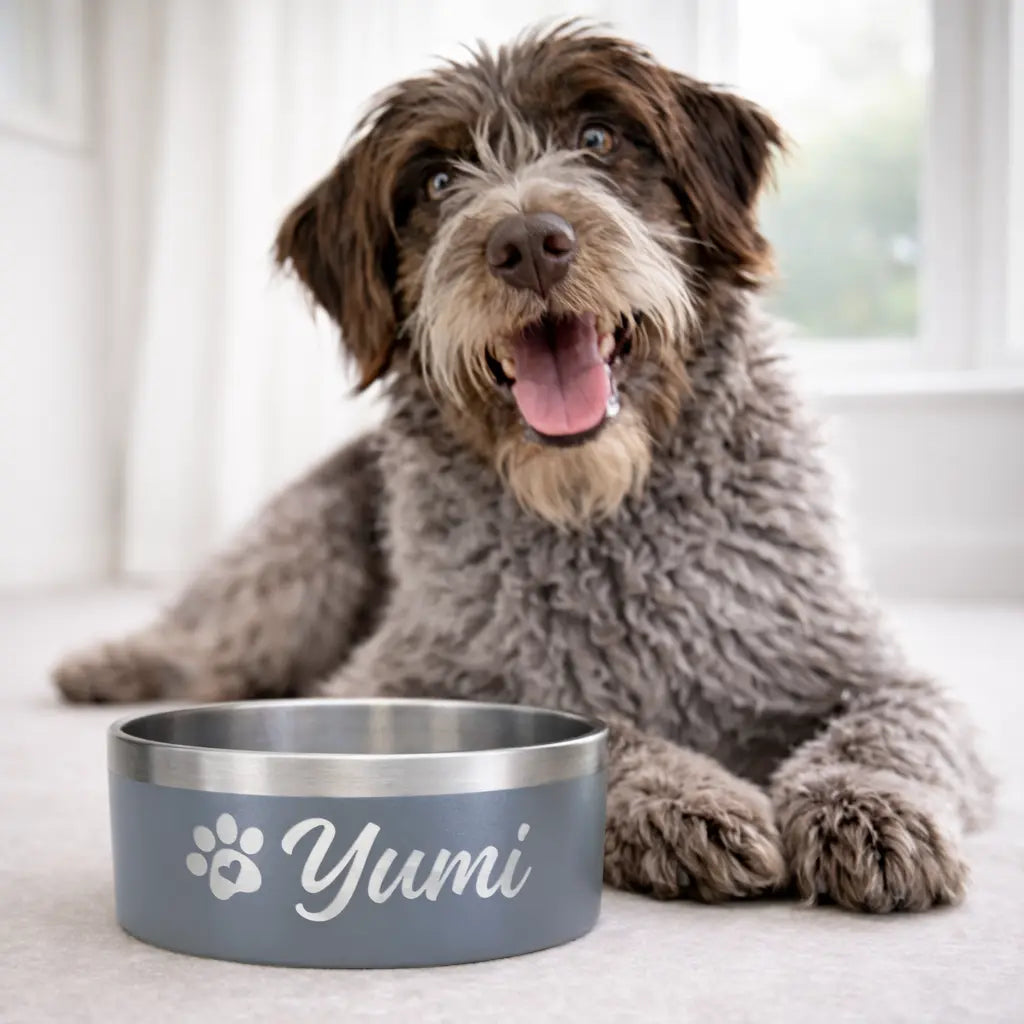 Gamelle personnalisée pour chien et chat grise Nelly et Cie inc.