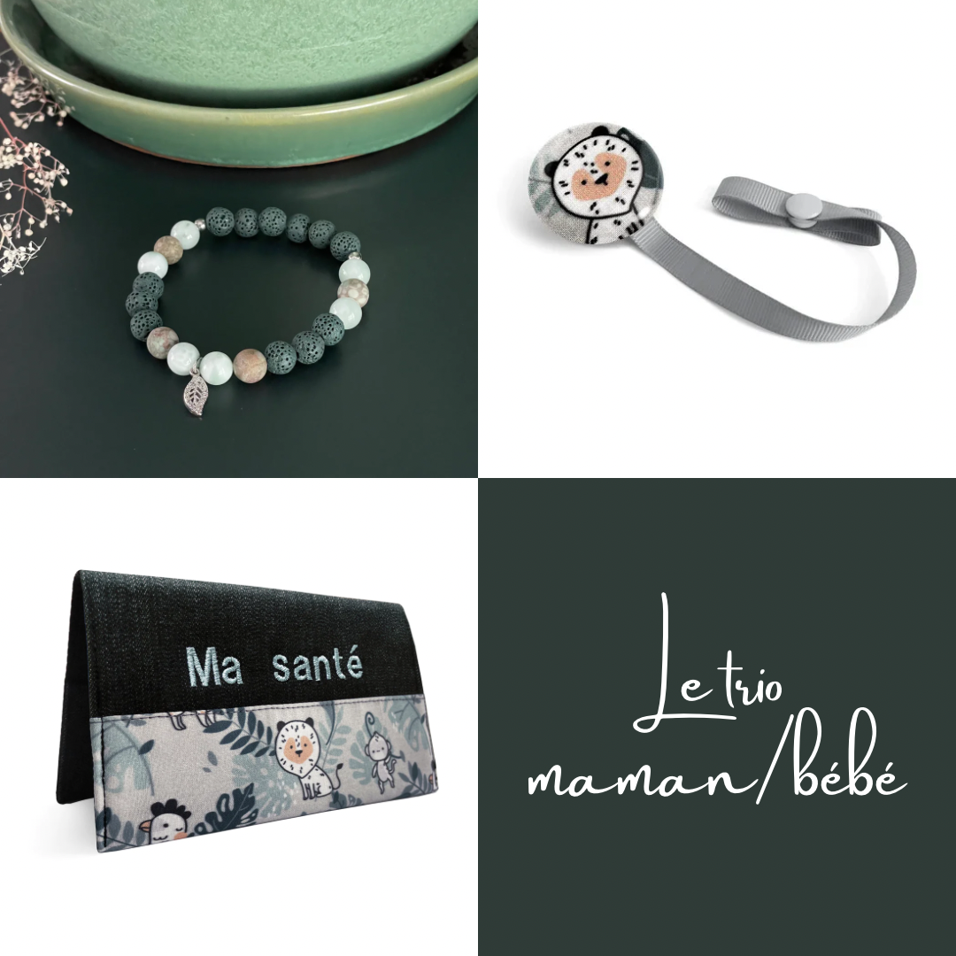 Trio maman/bébé Fleur Jungle - cadeau personnalisé