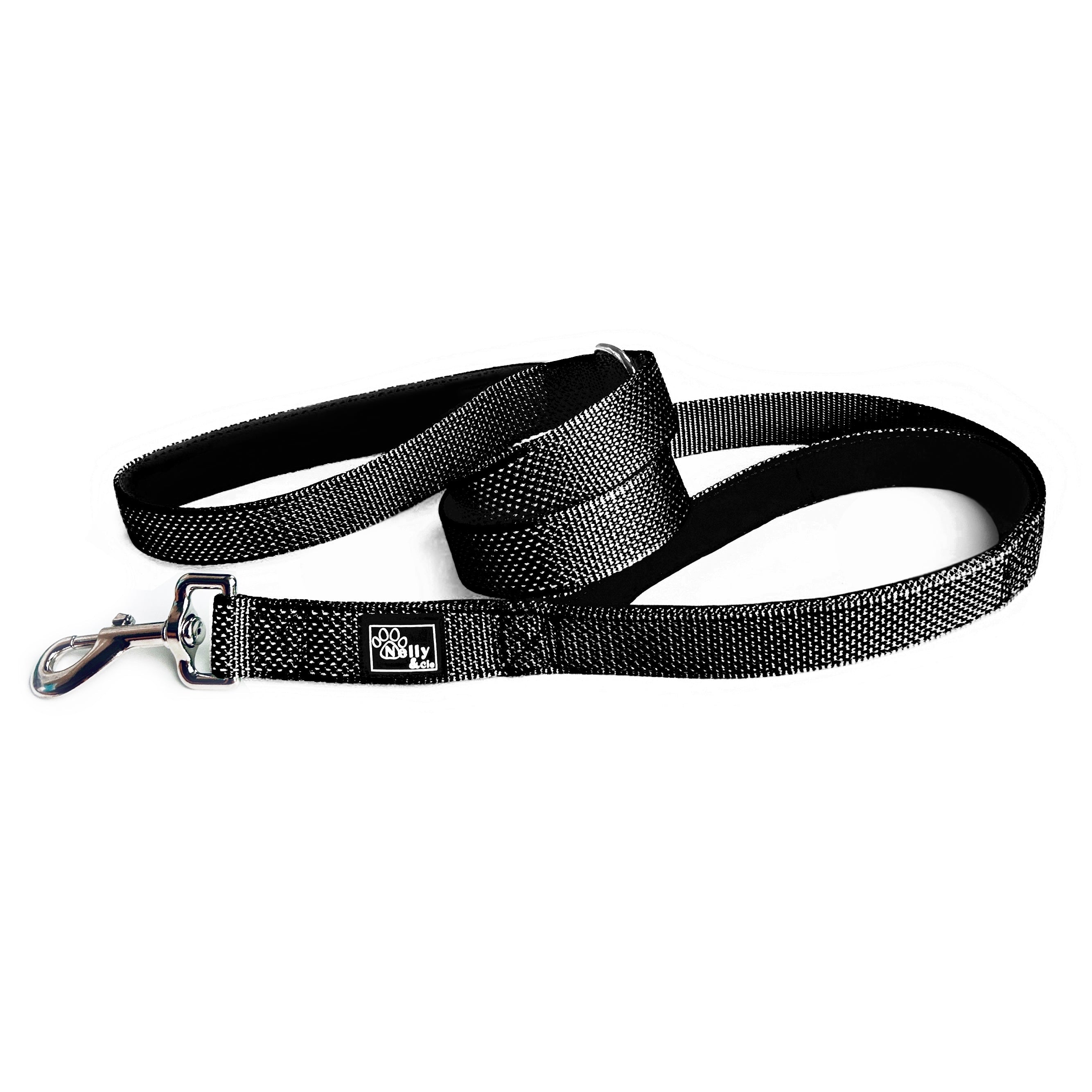 Laisse réfléchissante double poignée noire