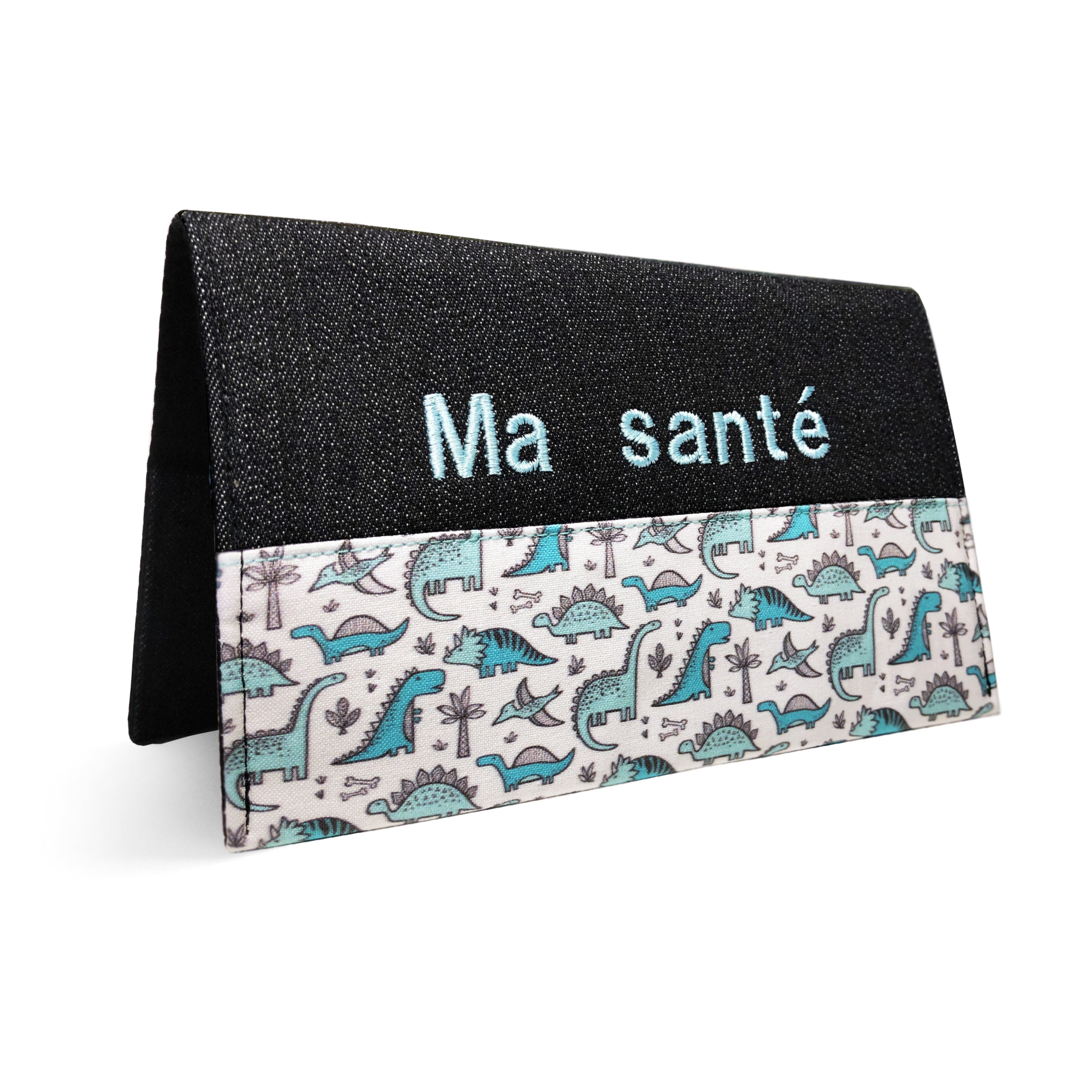 Protège carnet de santé personnalisé Lolikö Dino turquoise (motif : Caja_design)