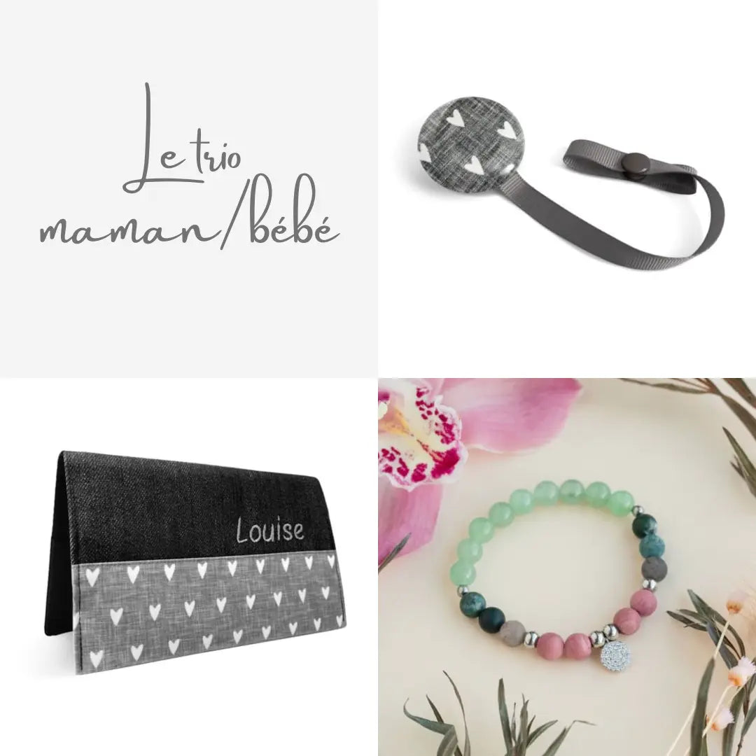 Trio maman/bébé personnalisé Coeur - cadeau personnalisé Créations Lolikö