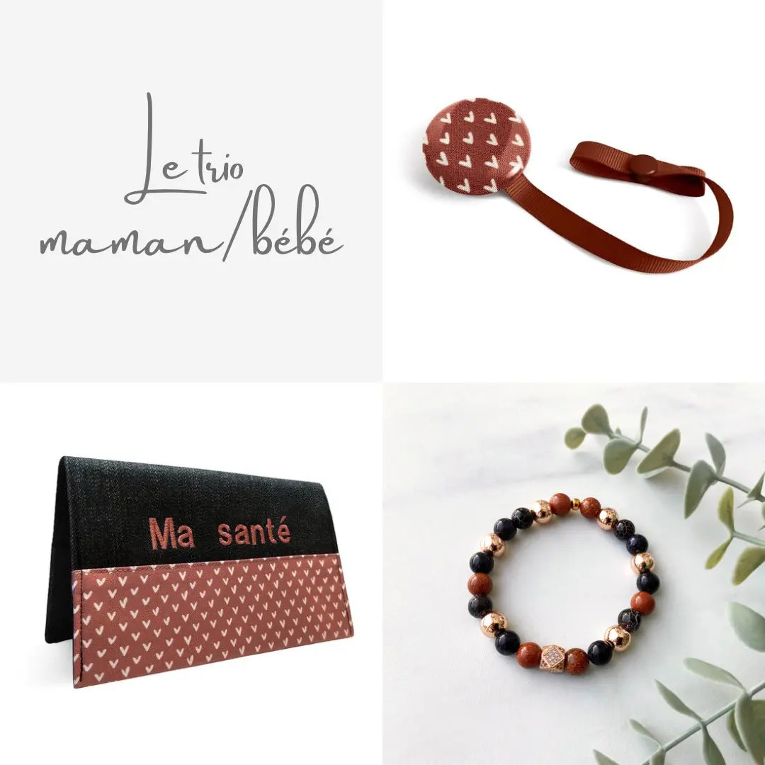 Trio maman/bébé personnalisé Coeur marron - cadeau personnalisé Créations Lolikö