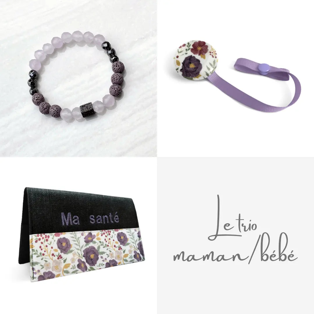 Trio maman/bébé personnalisé Fleur lilas - cadeau personnalisé Créations Lolikö