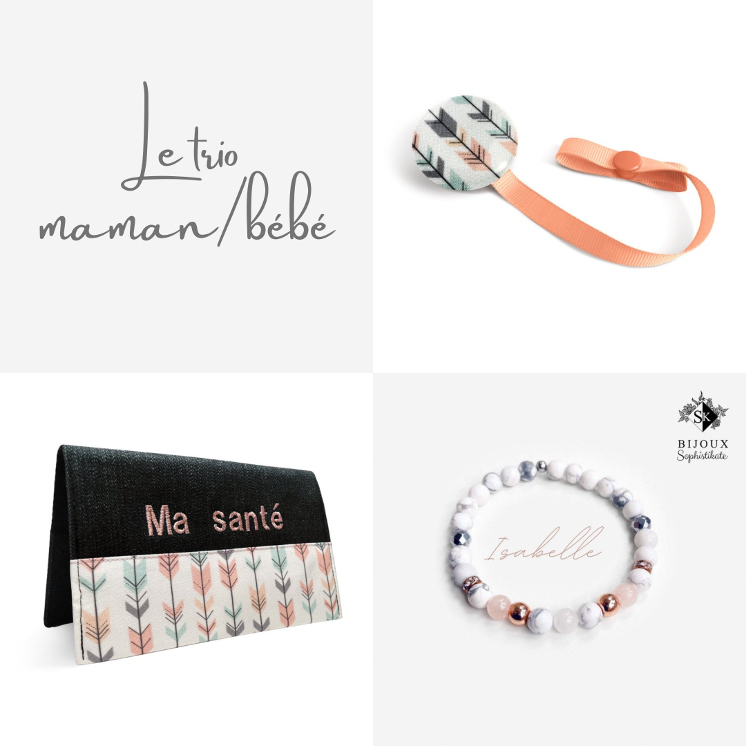 Trio maman/bébé personnalisé Flèche - cadeau personnalisé