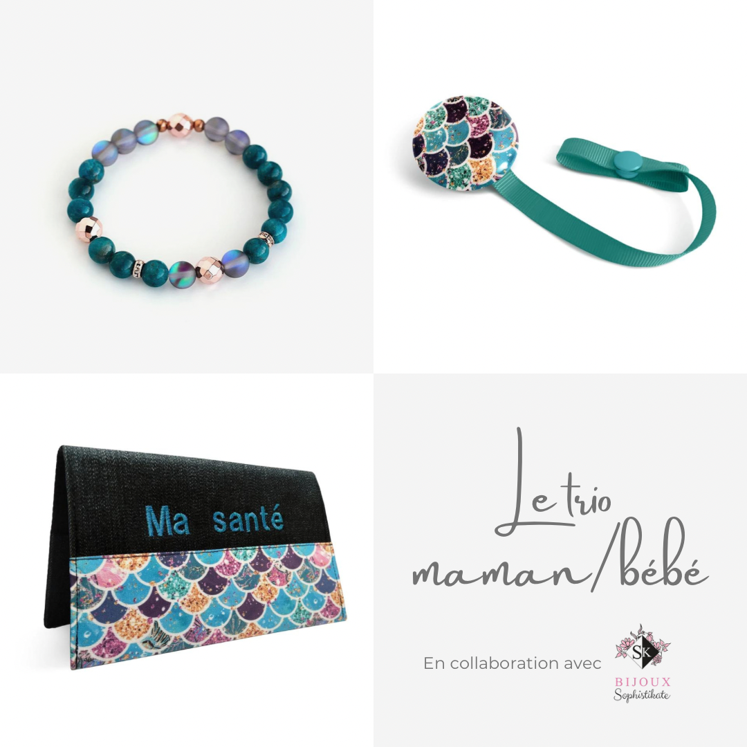 Trio maman/bébé personnalisé Sirène - cadeau personnalisé
