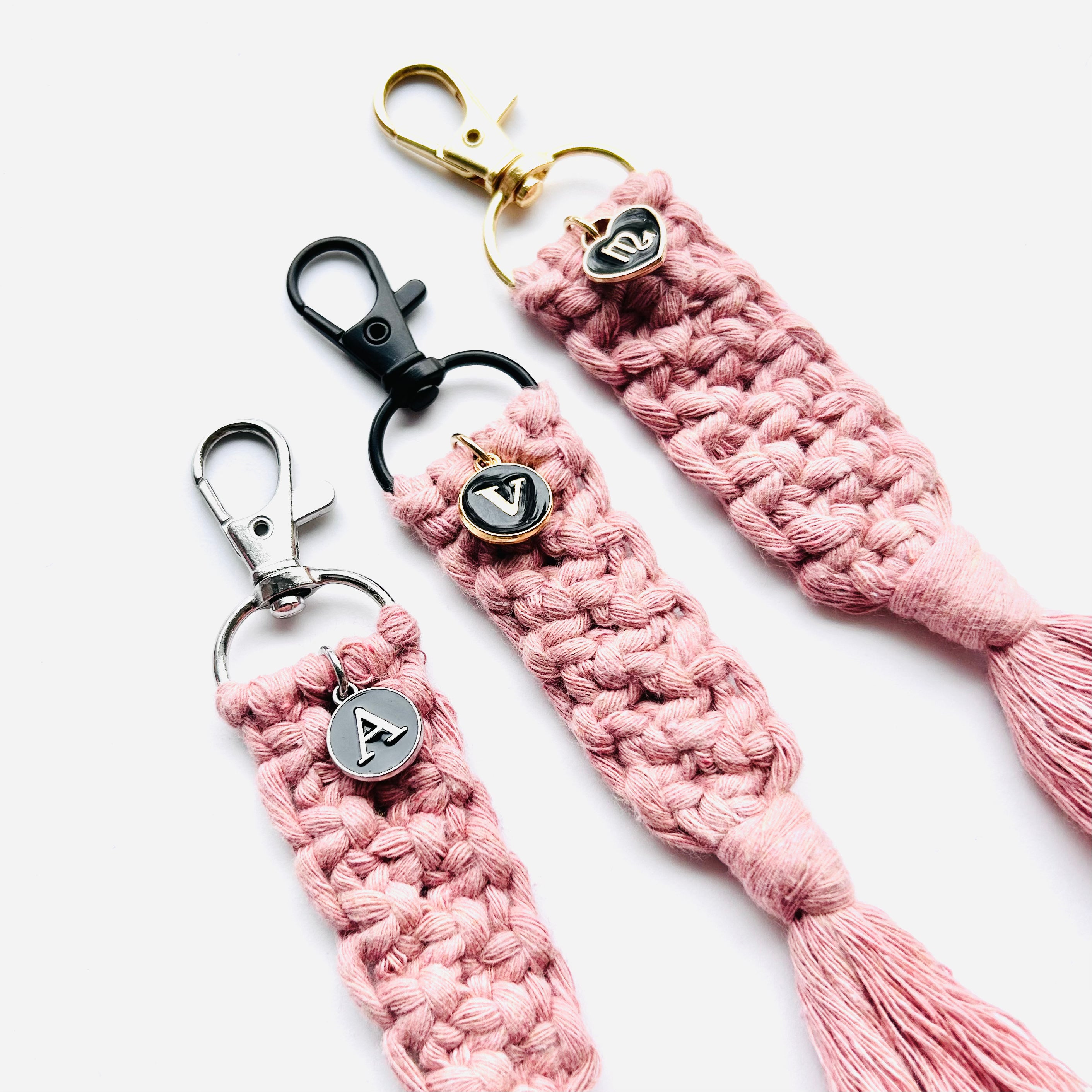 Pink macrame keychain