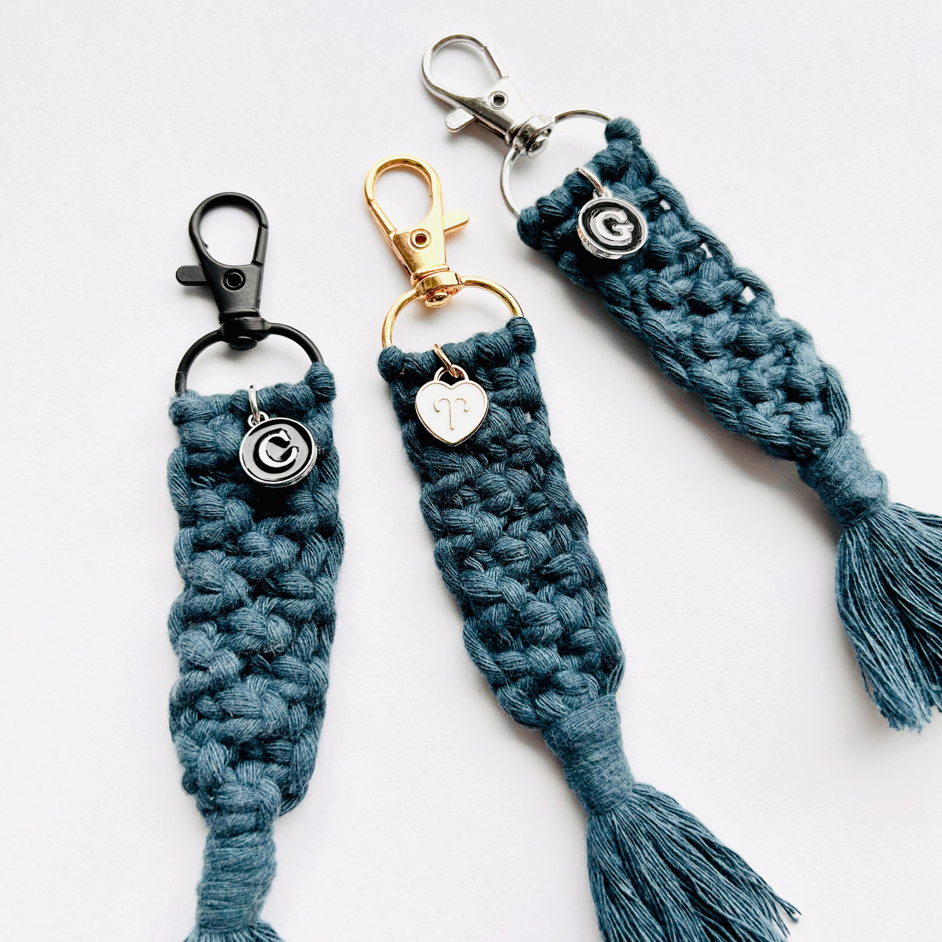 Teal macrame keychain