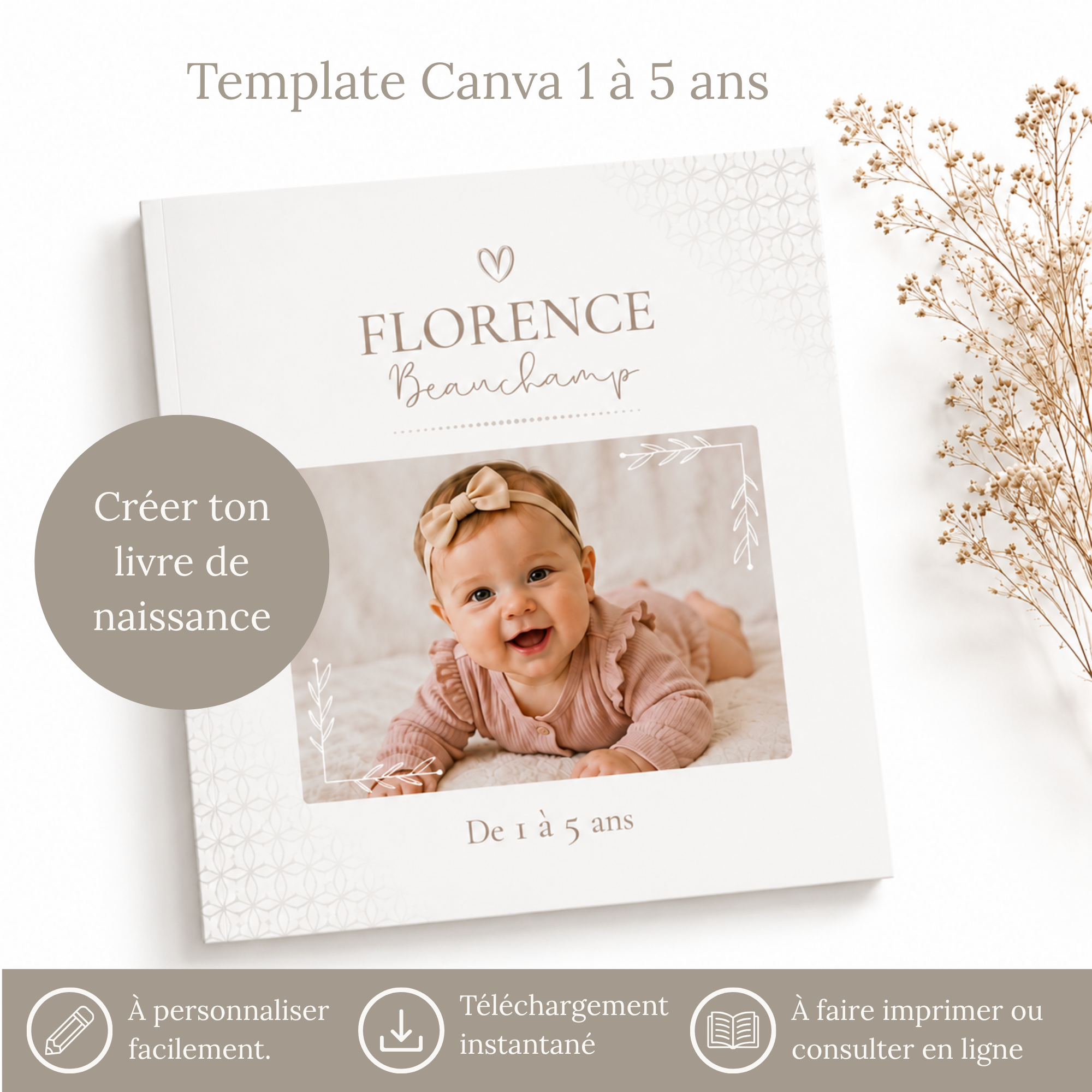 Template pour livre souvenir de naissance 1-5 ans