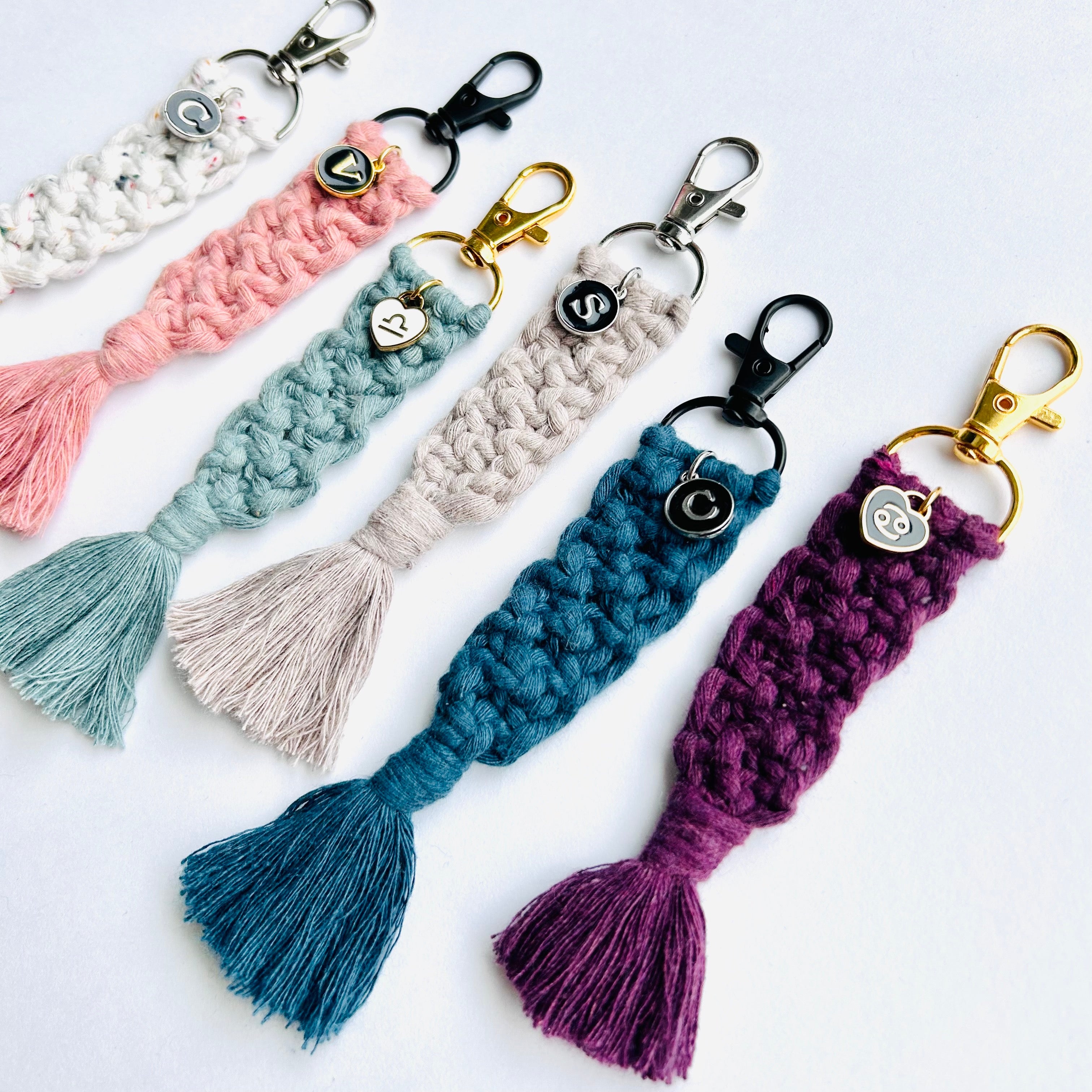 Pink macrame keychain