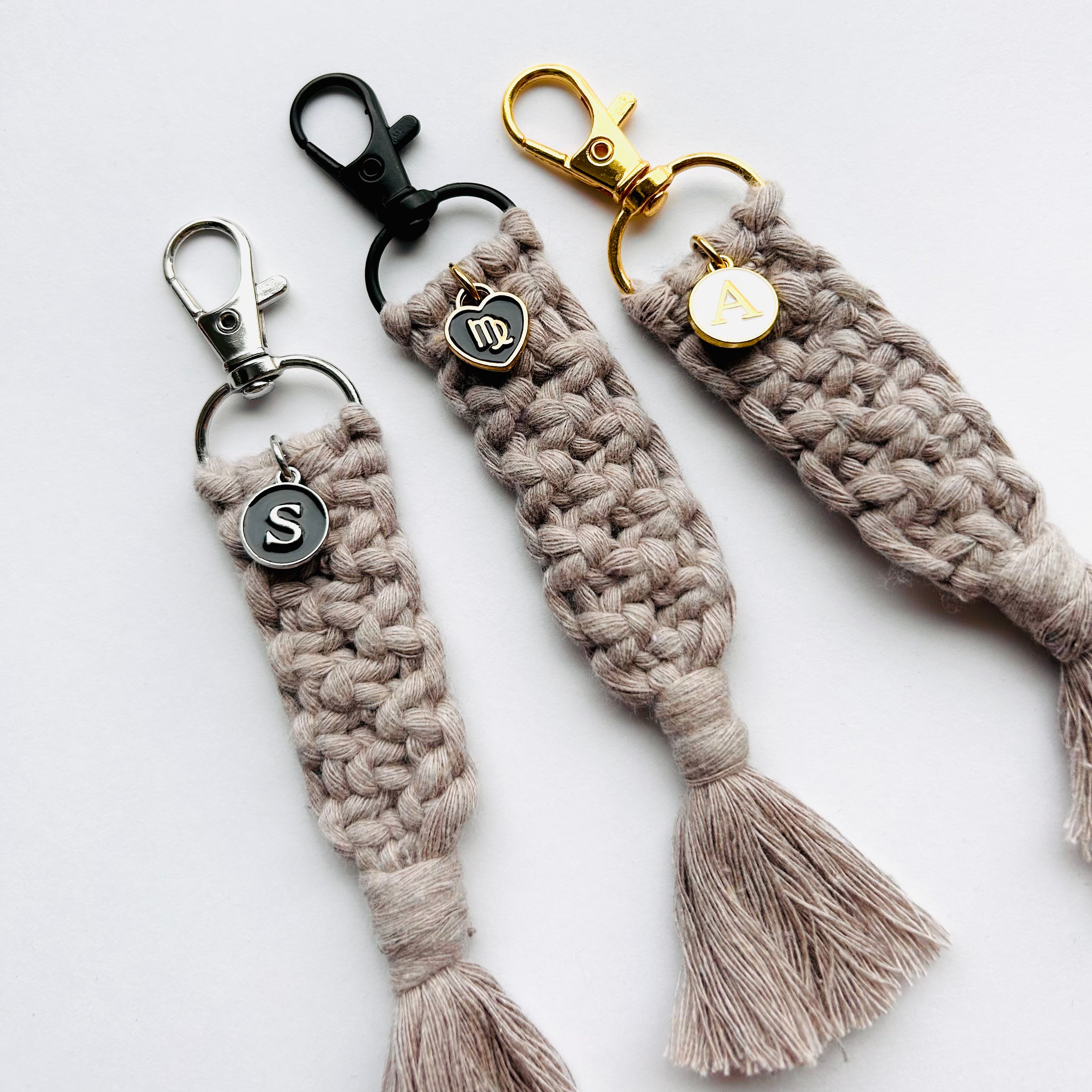 Porte-clé macramé beige