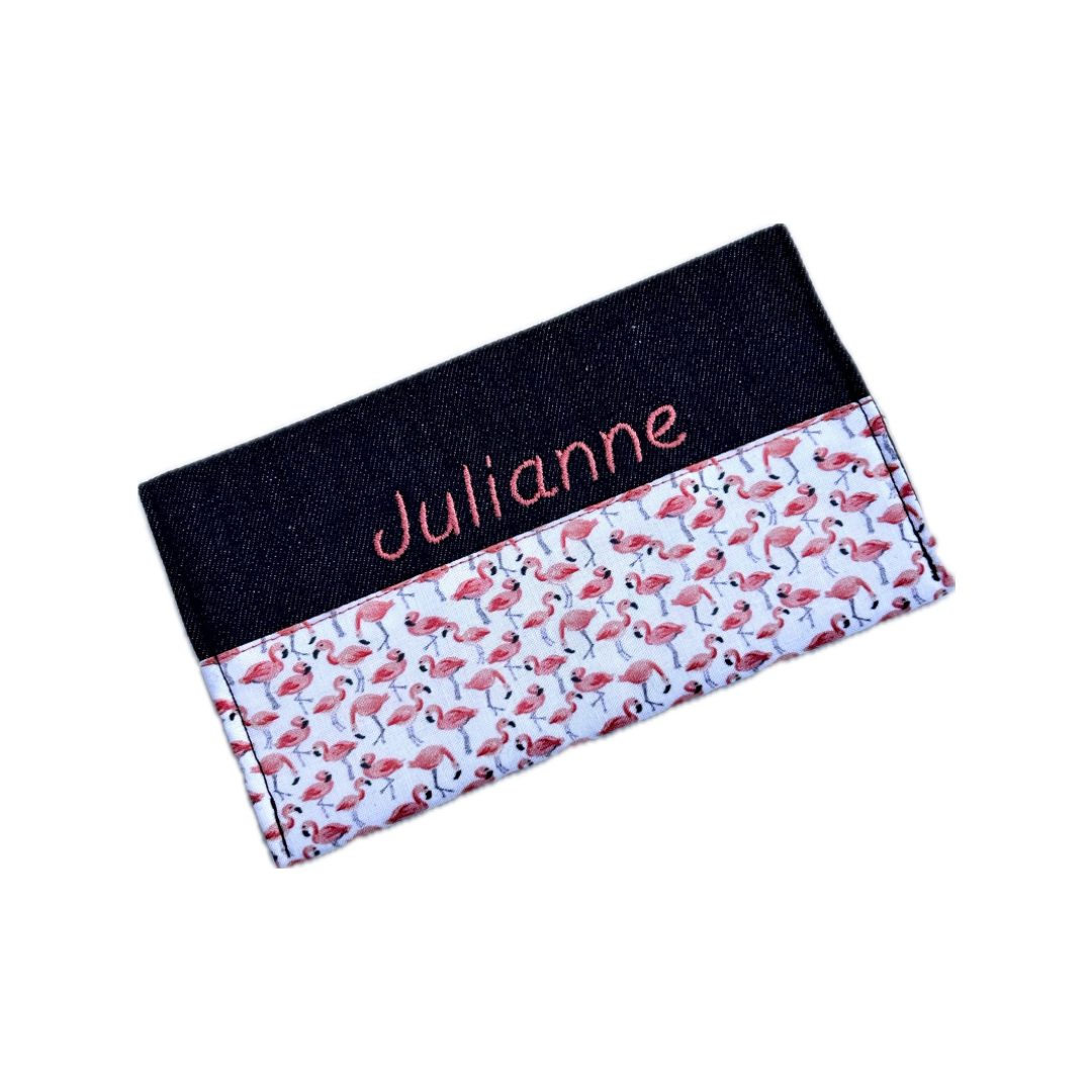 Protège carnet brodé JULIANNE flamant