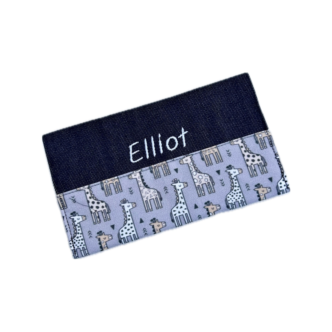 Protège carnet brodé ELLIOT girafe beige