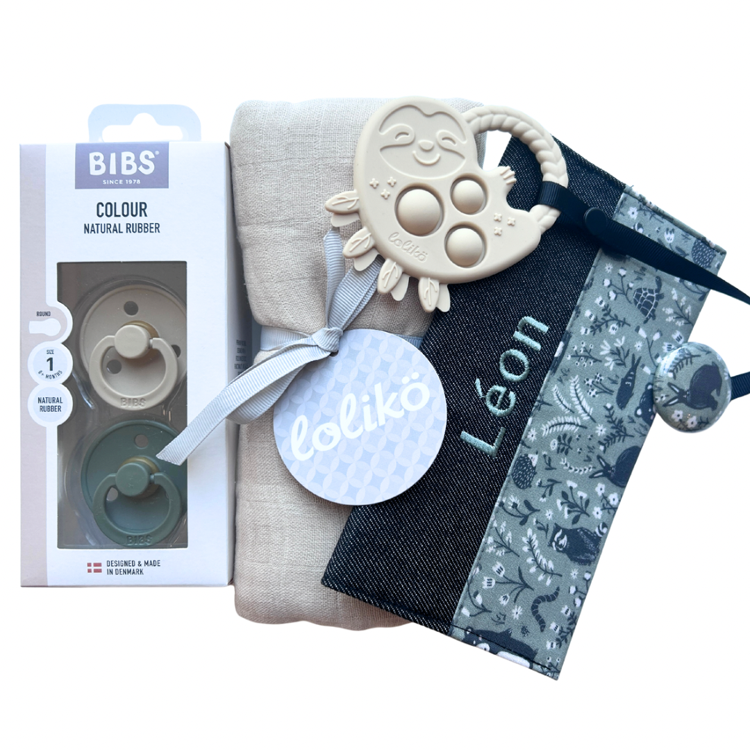 Ensemble cadeau personnalisé de naissance sous-bois