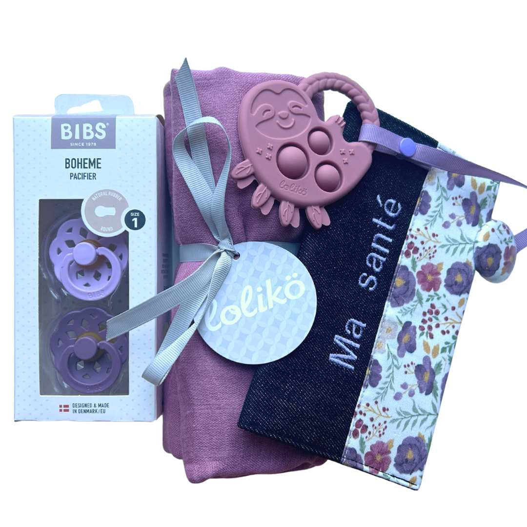 Ensemble cadeau personnalisé de naissance fleur lilas
