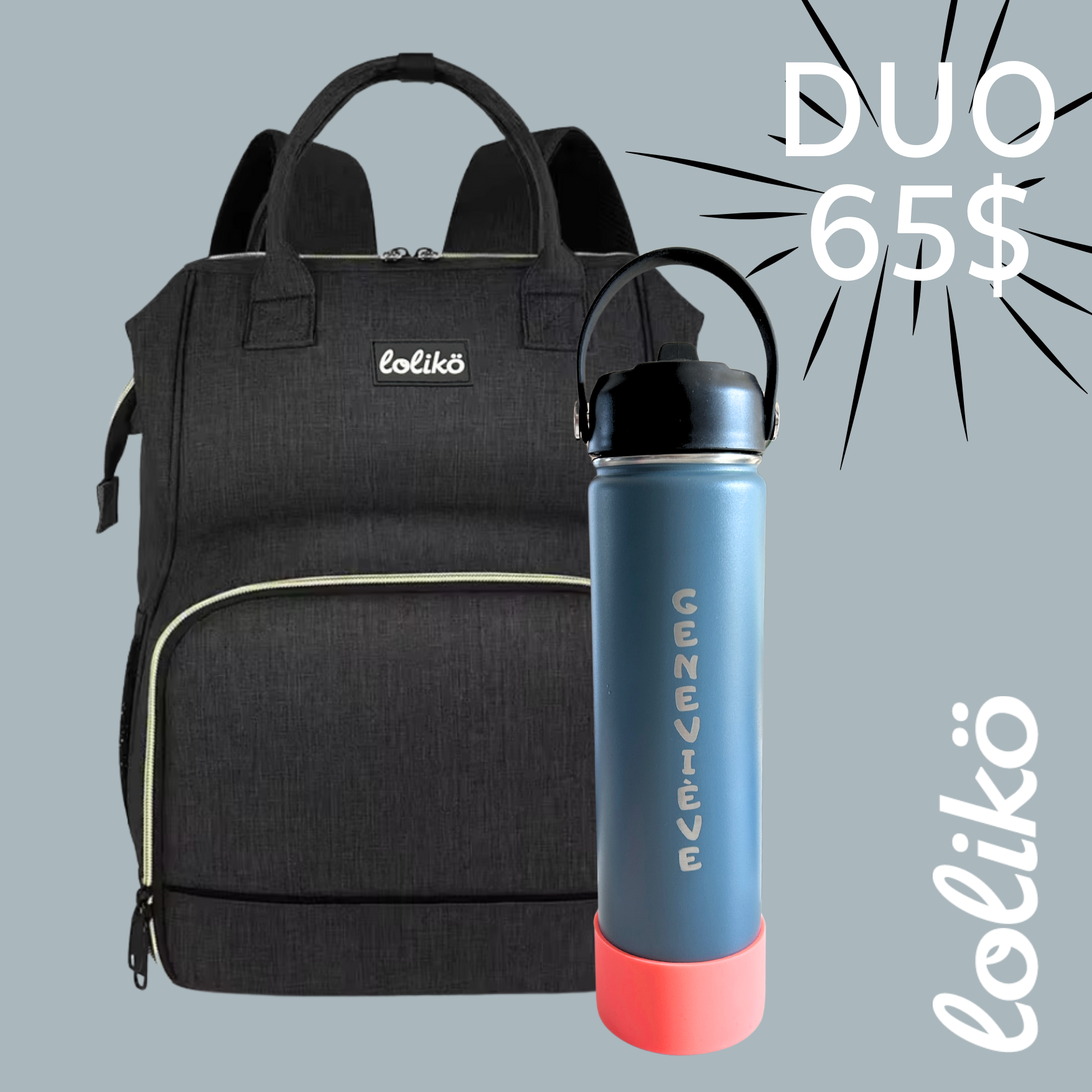 Duo Sac à dos lunch/bouteille d'eau 25oz personnalisée